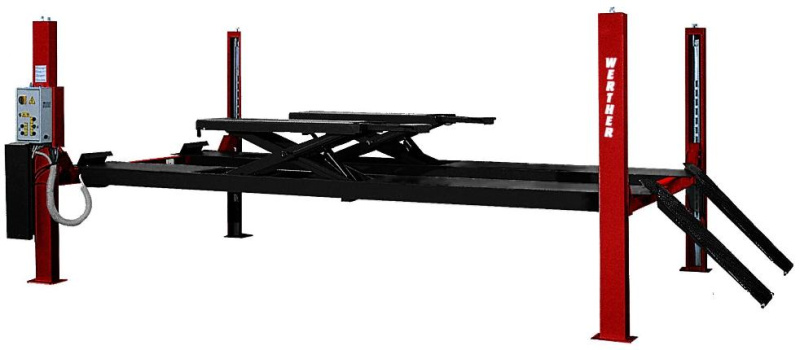 Подъемник четырехстоечный г/п 5т. электрогидравлический, ровные платфомы WERTHER 450LТ